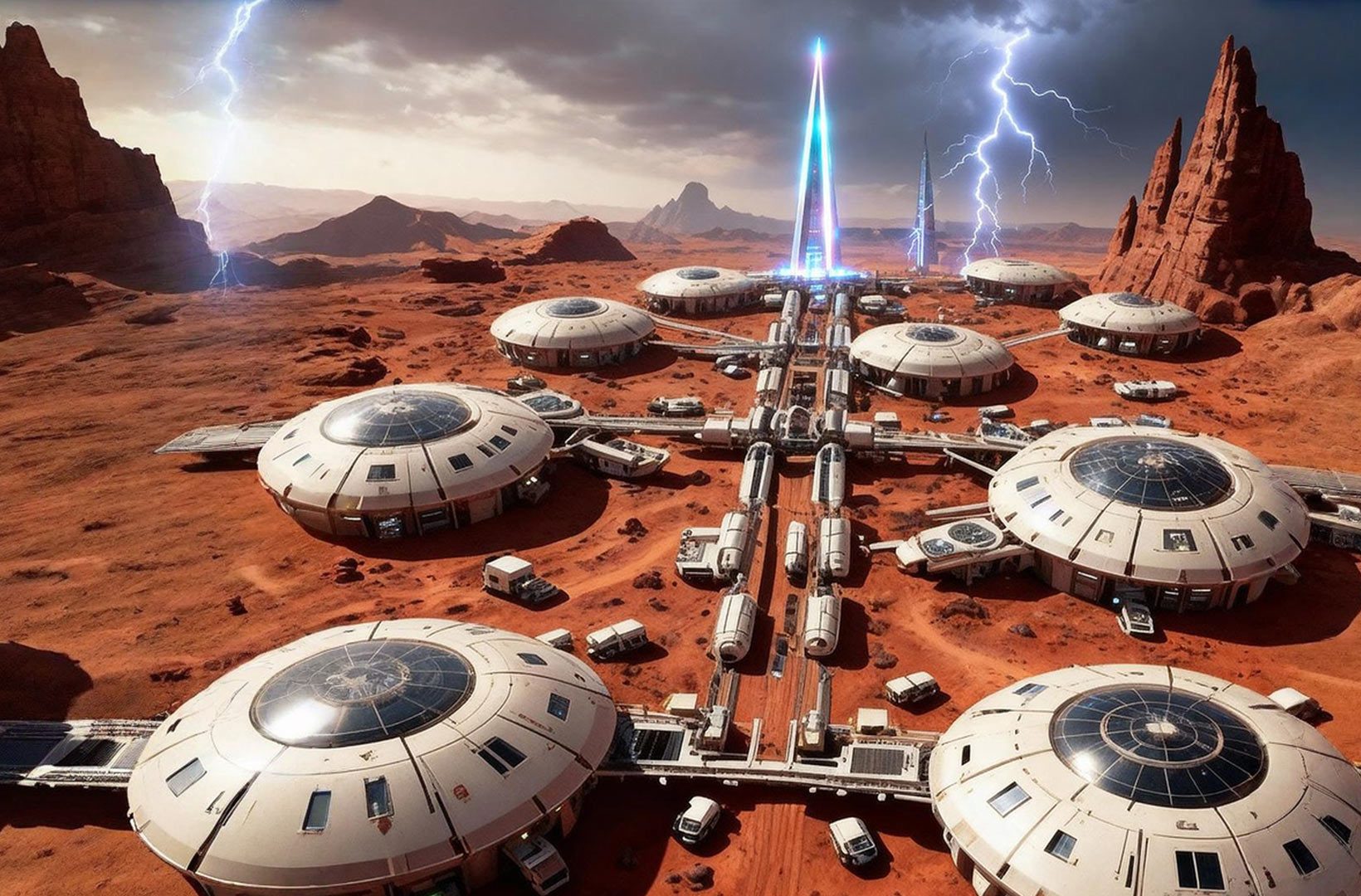 Colony domes linked across a red planet