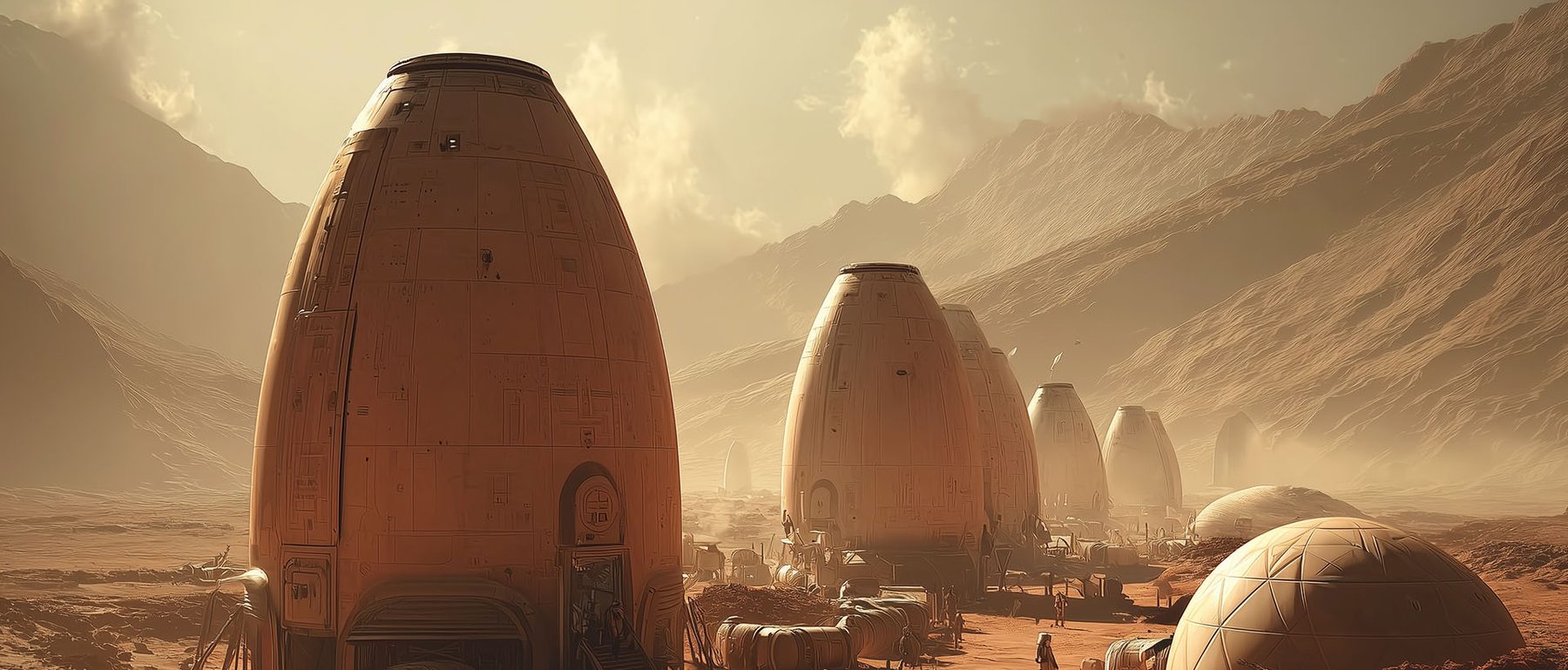 Habitat towers in a dusty canyon